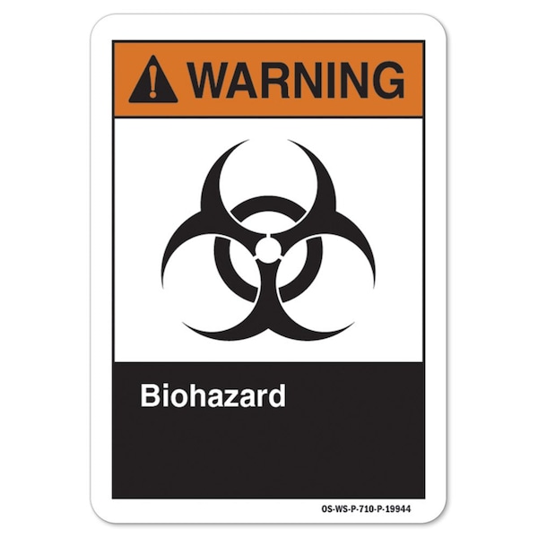 ANSI Warning, 12" Height, 18" Width, Aluminum, 12" H, 18" W, Landscape, Biohazard